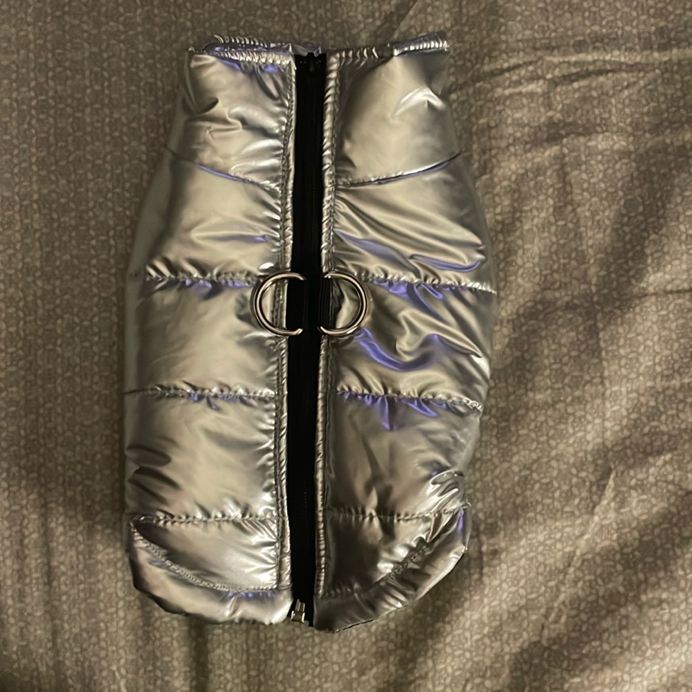 Metallic Silver Dog Puffer Jacket